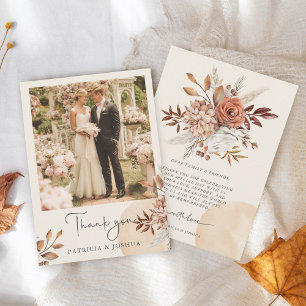 Elegante Foto-Rustikal-Herbst-Hochzeit-Dankeskarte Dankeskarte