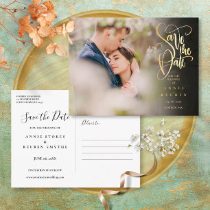 Elegante Foto Save-the-Date Chic Gold Schrift Postkarte