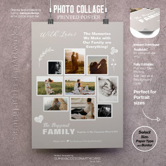 Elegante Fotocollage A3 für Familie und Freunde Poster