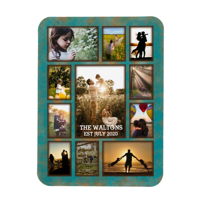 Elegante FotoCollage aus Kupfer und Aquamarinen Ra Magnet (Vertikal)