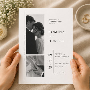 Elegante Fotocollage-Hochzeit mit romantischem Paa Einladung