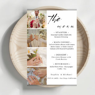 Elegante Fotocollage-Hochzeitsmenükarte für das Ab Menükarte