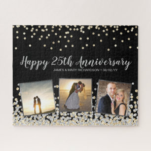 Elegante Fotocollage Silber Gold 25. Hochzeitstag