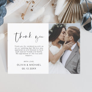 Elegante Fotodankeskarten zur Hochzeit mit Schrift Dankeskarte