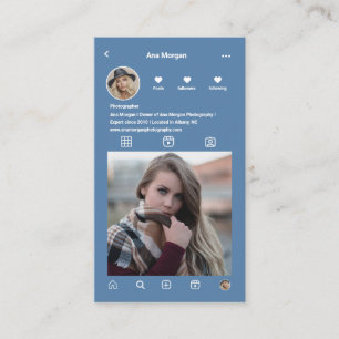 Elegante Fotografie Instagram Qr Code Dusty Blue Visitenkarte