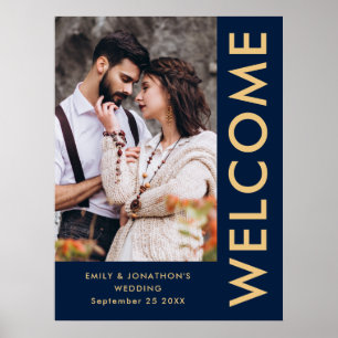 Elegante Fotografie Namen Navy Gold Willkommens Ho Poster
