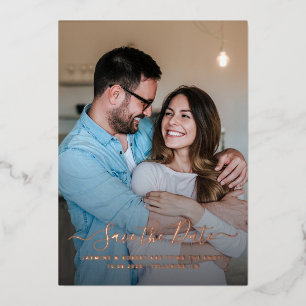Elegante Fotokalligrafie-Hochzeit - Termin vormerk Folieneinladung