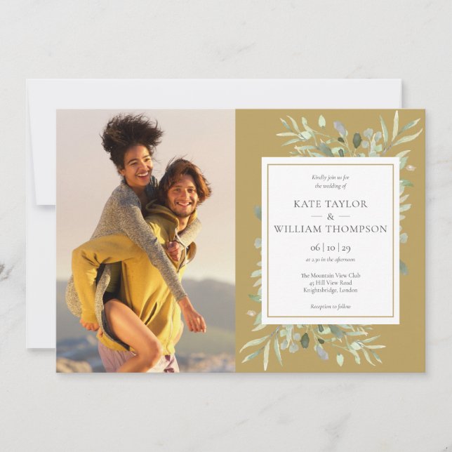 Elegante Fotos Botanische Vegetation Hochzeit Einladung (Vorderseite)