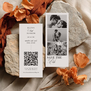 Elegante Fotostreifen-Kalligrafie mit QR-Code Save The Date