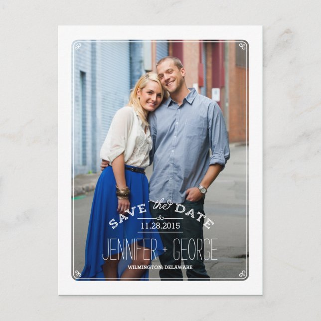Elegante Frame Save The Date Postkarte (Vorderseite)