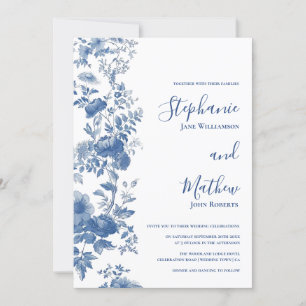 Elegante französische blaue Blumen-Toile Hochzeit Einladung