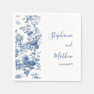 Elegante französische blaue Blumen-Toile Hochzeit Serviette