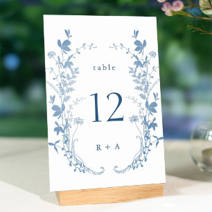 Elegante französische blaue botanische Hochzeit Tischnummer