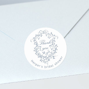 Elegante französische blaue Bridal Shower Danke Runder Aufkleber