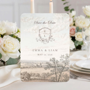 Elegante französische Country-Toile-Monogramm-Hoch Save The Date