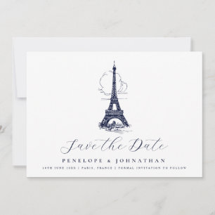 Elegante französische Eiffelturm-Zielhochzeit Save The Date