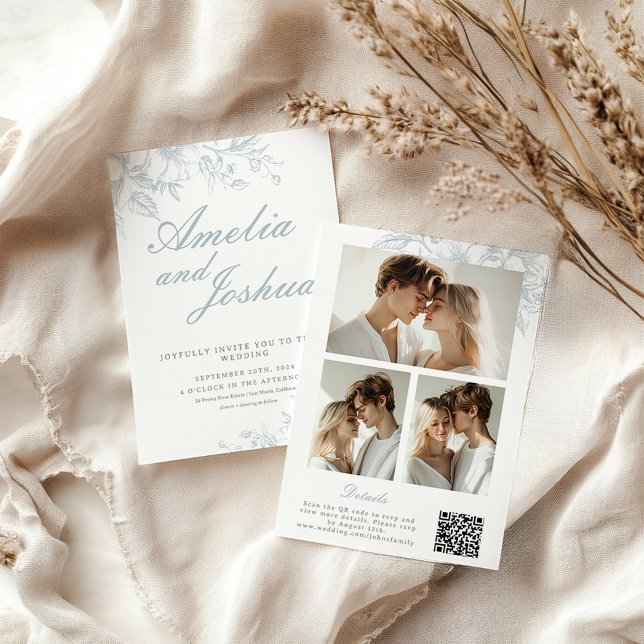 Elegante französische FloraL FotoCollage mit QR-Co Einladung (Von Creator hochgeladen)