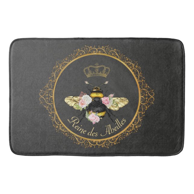 Elegante französische Königin Bee Pink Roses Gray  Badematte (Vorderseite)