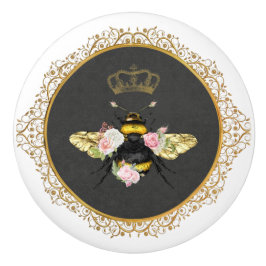 Elegante französische Königin Bee Pink Roses Gray  Keramikknauf