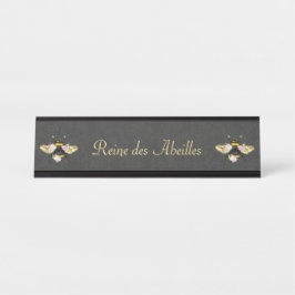 Elegante französische Königin Bee Pink Roses Gray  Schreibtischnamensplakette