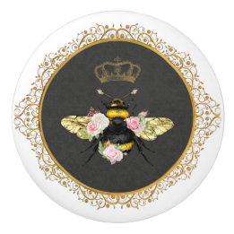 Elegante französische Königin Biene Rosa Rosen Gra Keramikknauf