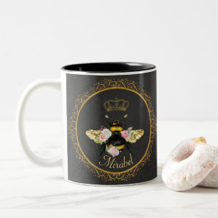 Elegante französische Königin Biene rosa Rosen gra Zweifarbige Tasse