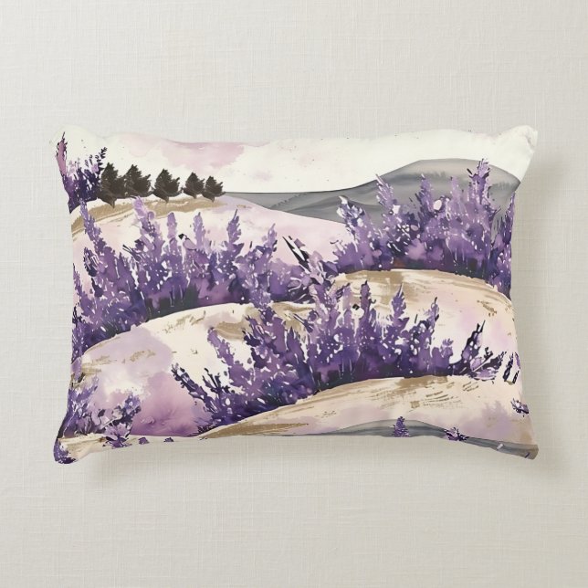 Elegante französische Landschaft Hübsche Lavendelf Dekokissen (Vorderseite)