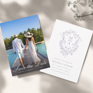 Elegante französische Lavendel-Blumen-Wappen-Hochz Save The Date