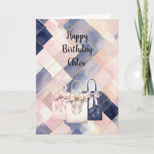 Elegante französische rosa blaue Geschenktüten Sch Karte (Vorderseite)