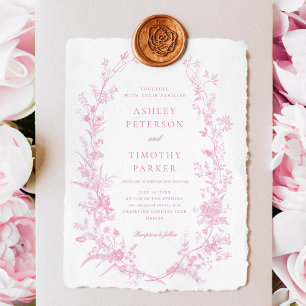 Elegante französische Rosa-Toile-Blumenhochzeit Einladung