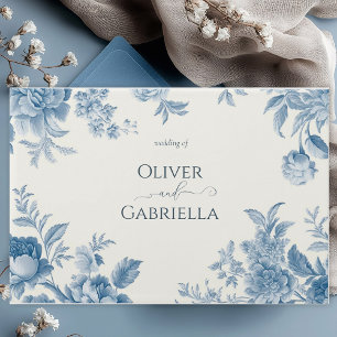 Elegante französische Toile Blaue Blumige Hochzeit Gästebuch