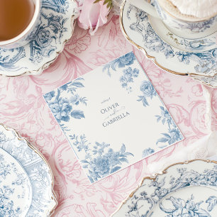 Elegante französische Toile Blaue Blumige Hochzeit Rechteckiger Pappuntersetzer