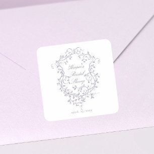 Elegante französische viktorianische Lavendel-Brau Quadratischer Aufkleber