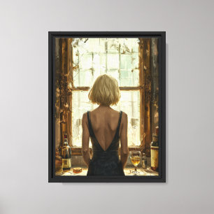Elegante Frau am Fenster in vintageartiger Atmosph Leinwanddruck