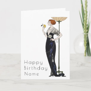 Elegante Frau Art Deco Geburtstag Karte