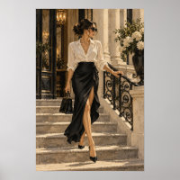 Elegante Frau auf steinernen Treppen Mode Figurati
