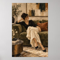 Elegante Frau auf Velvet-Sofa zeitgenössische Figu