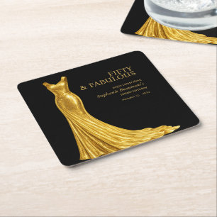 Elegante Frau Fabelhaftes Goldenes Kleid 50. Gebur Rechteckiger Pappuntersetzer