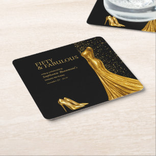 Elegante Frau Fabelhaftes Goldenes Kleid 50. Gebur Rechteckiger Pappuntersetzer
