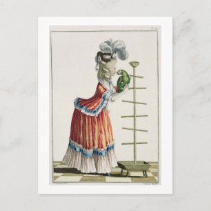 Elegante Frau in einem Caraco 'a la Polonaise' und Postkarte