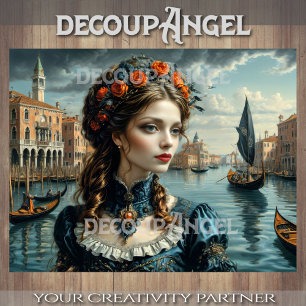 Elegante Frau in Venedig - Dekoupage- Seidenpapier