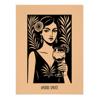 Elegante Frau mit Aperol Spritz – Vintage Cocktail Poster