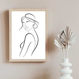 Elegante Frau mit Hut Minimalistische Linienkunst Poster