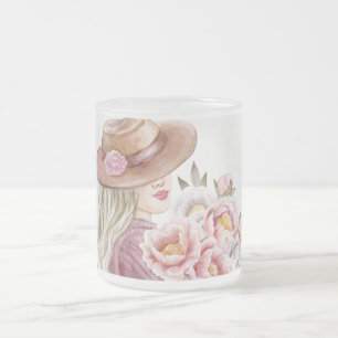 Elegante Frau mit Peonies Kunst, Dichtung und Musi Mattglastasse