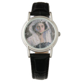 Elegante Frau mit schwarzem Fan (Fujishima Takeji) Armbanduhr
