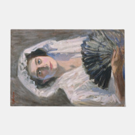 Elegante Frau mit schwarzem Fan (Fujishima Takeji) Fußmatte