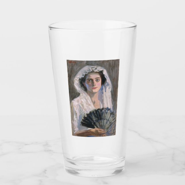 Elegante Frau mit schwarzem Fan (Fujishima Takeji) Glas (Vorderseite)