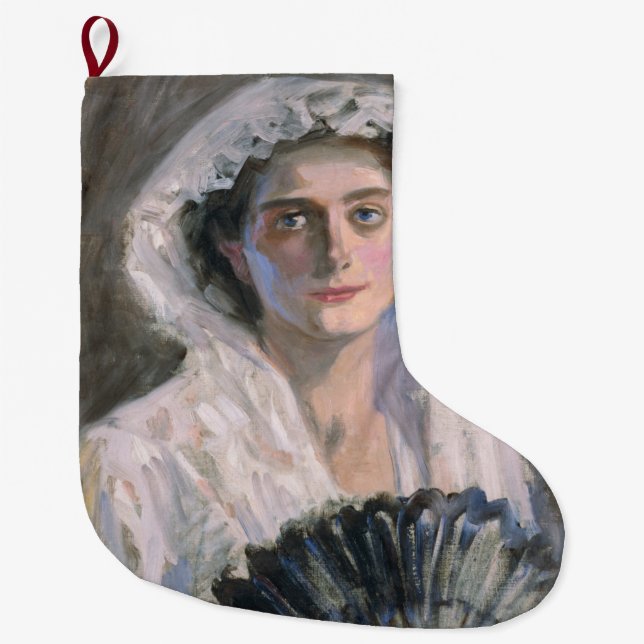 Elegante Frau mit schwarzem Fan (Fujishima Takeji) Großer Weihnachtsstrumpf (Vorderseite)