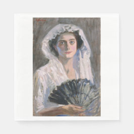 Elegante Frau mit schwarzem Fan (Fujishima Takeji) Serviette