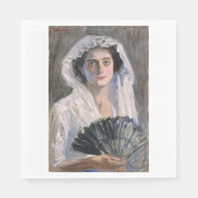 Elegante Frau mit schwarzem Fan (Fujishima Takeji) Serviette (Vorderseite)